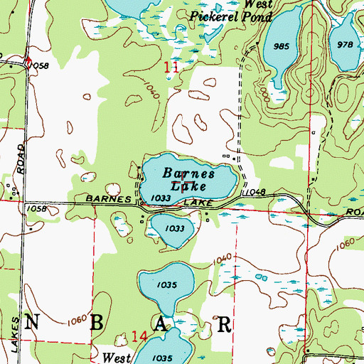 Topographic Map of Barnes Lake, WI