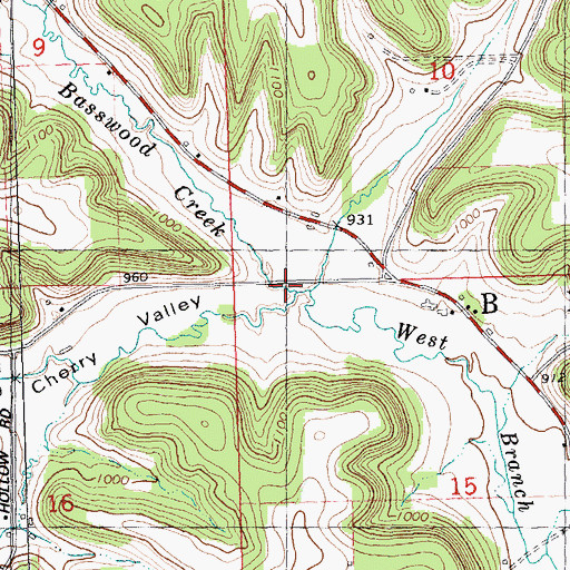 Topographic Map of Basswood Creek, WI