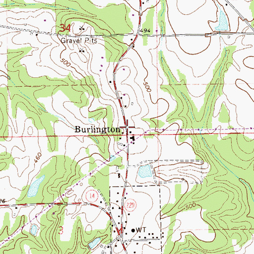 Topographic Map of Burlington, AL