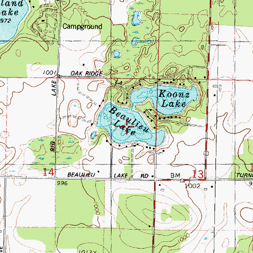 Topographic Map of Beaulieu Lake, WI