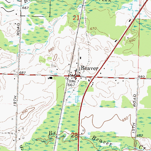 Topographic Map of Beaver, WI