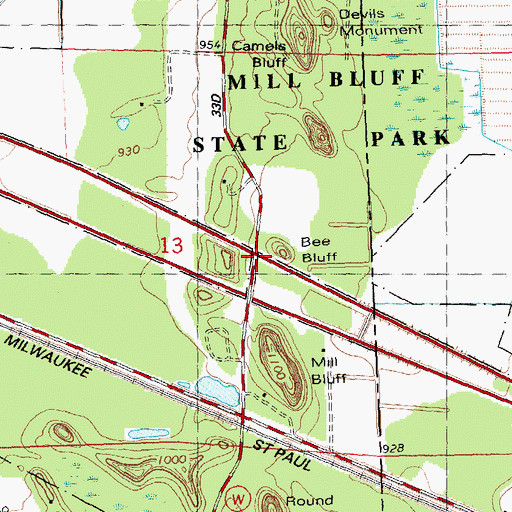 Topographic Map of Bee Bluff, WI
