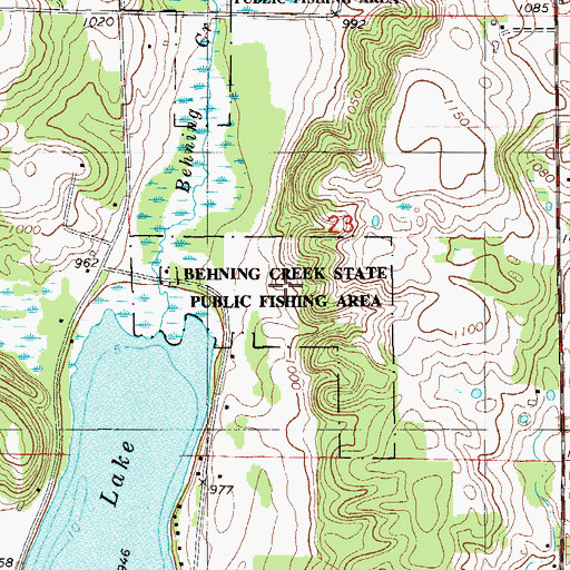 Topographic Map of Behning Creek State Public Fishing Area, WI