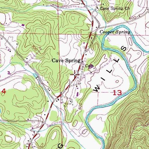 Topographic Map of Cave Springs, AL