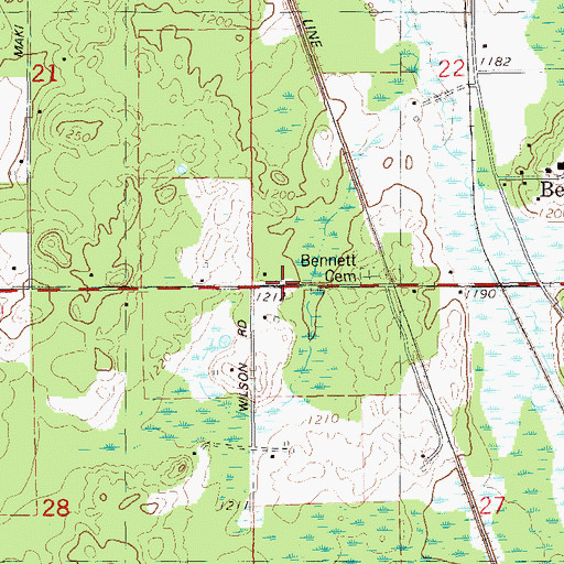 Topographic Map of Bennett Cemetery, WI