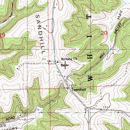 Topographic Map of Bethany Church, WI