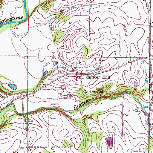 Topographic Map of Center Hill, AL