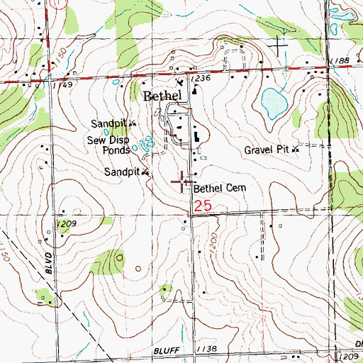 Topographic Map of Bethel Cemetery, WI