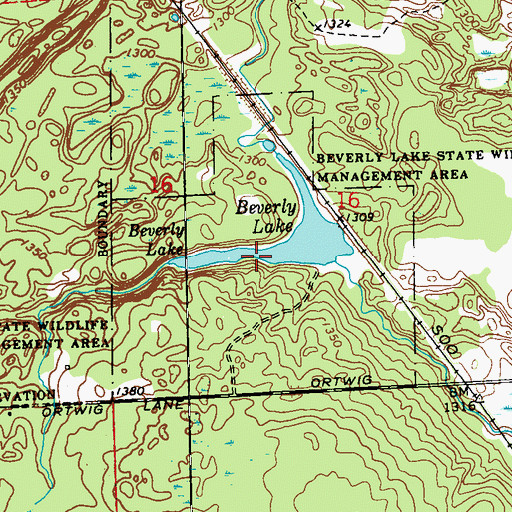 Topographic Map of Beverly Lake, WI