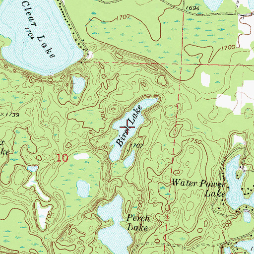 Topographic Map of Birch Lake, WI