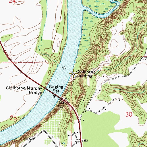 Topographic Map of Claiborne Landing, AL