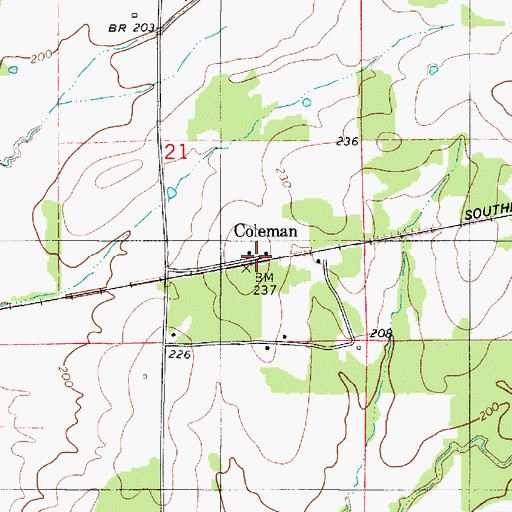 Topographic Map of Coleman, AL