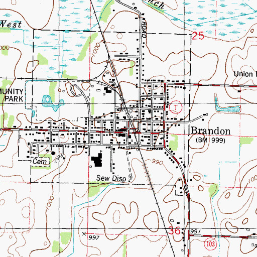Topographic Map of Brandon, WI