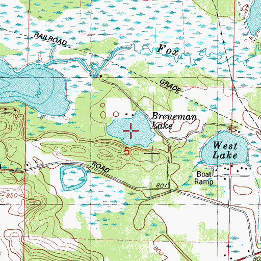 Topographic Map of Breneman Lake, WI