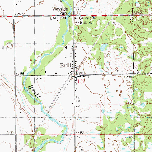 Topographic Map of Brill, WI