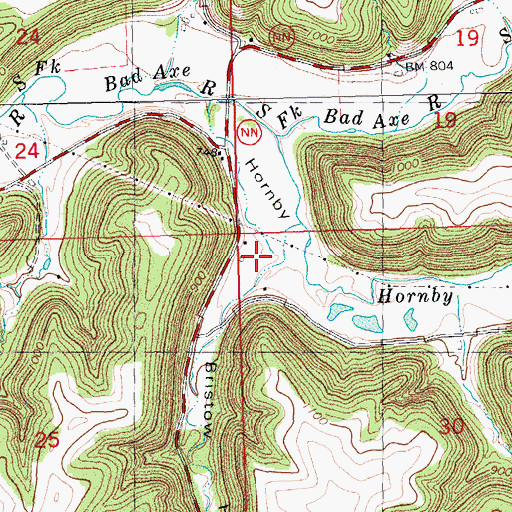 Topographic Map of Bristow Hollow, WI