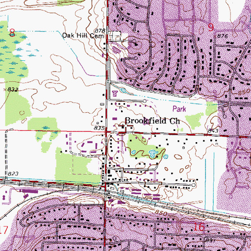 Topographic Map of Brookfield Church, WI