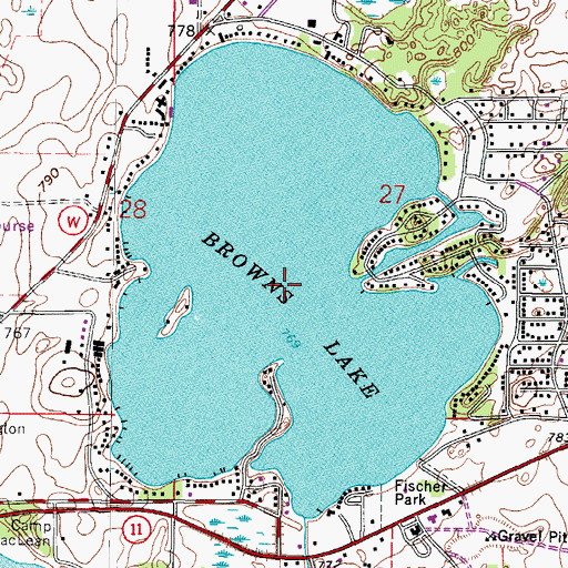Topographic Map of Browns Lake, WI