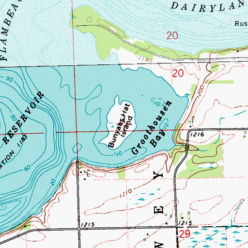 Topographic Map of Bunyans Hat Island, WI