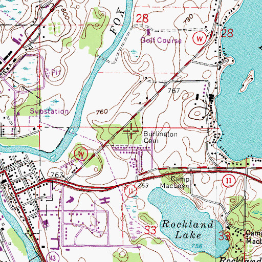 Topographic Map of Burlington Cemetery, WI