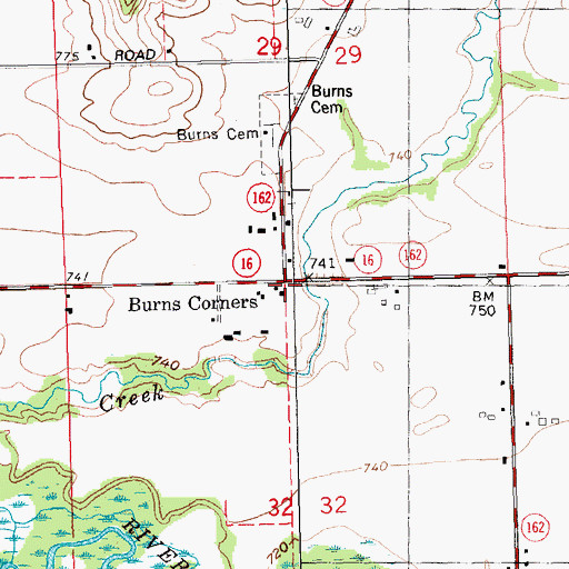 Topographic Map of Burns Corners, WI