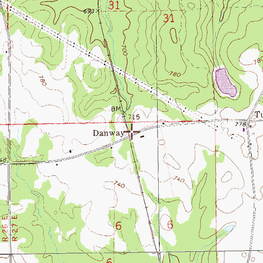 Topographic Map of Danway, AL