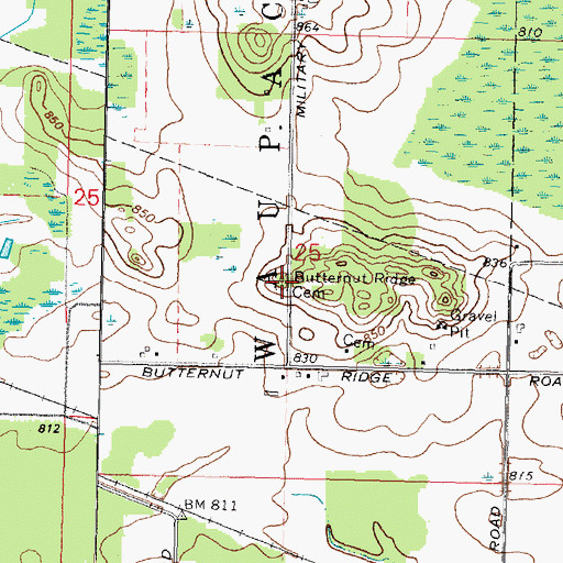 Topographic Map of Farley Cemetery, WI