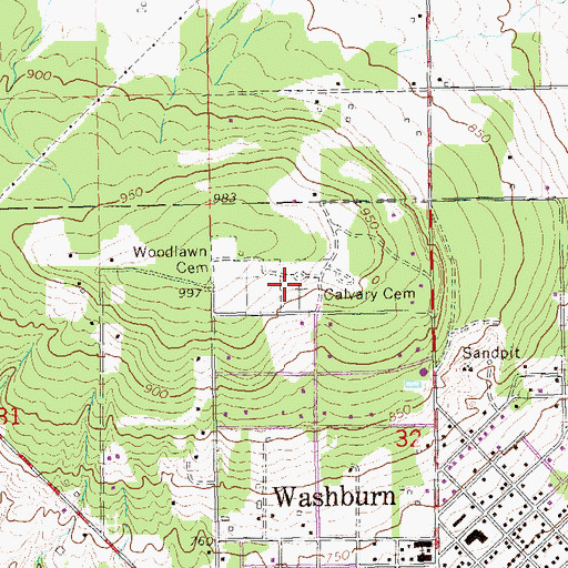 Topographic Map of Calvary Cemetery, WI