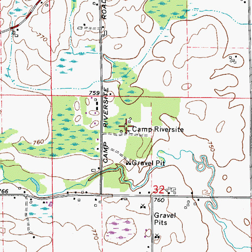 Topographic Map of Camp Riversite, WI