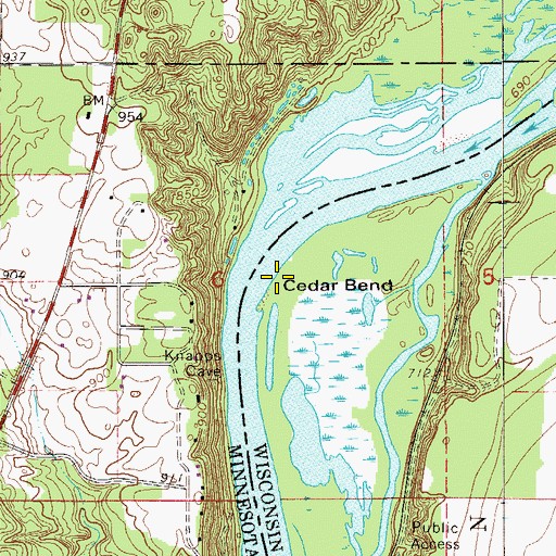 Topographic Map of Cedar Bend, WI