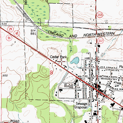 Topographic Map of Cedar Park, WI