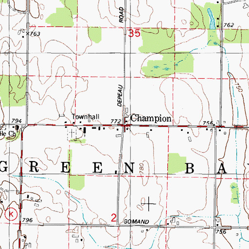 Topographic Map of Champion, WI