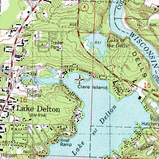 Topographic Map of Clare Island, WI