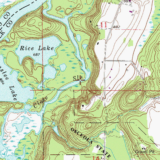 Topographic Map of Close Slough, WI