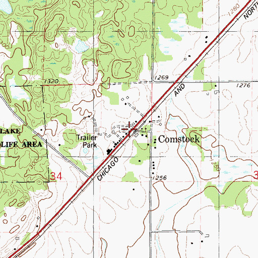 Topographic Map of Comstock, WI