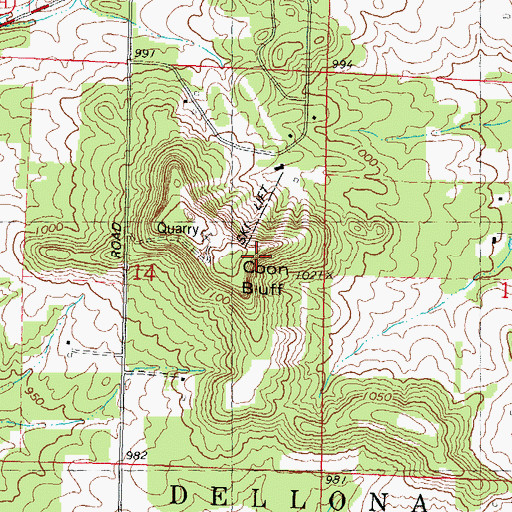 Topographic Map of Coon Bluff, WI