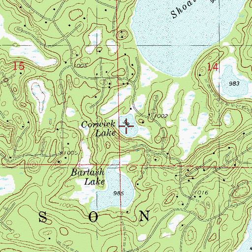 Topographic Map of Coruick Lake, WI