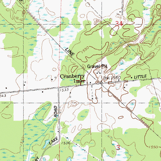 Topographic Map of Cranberry Lake, WI