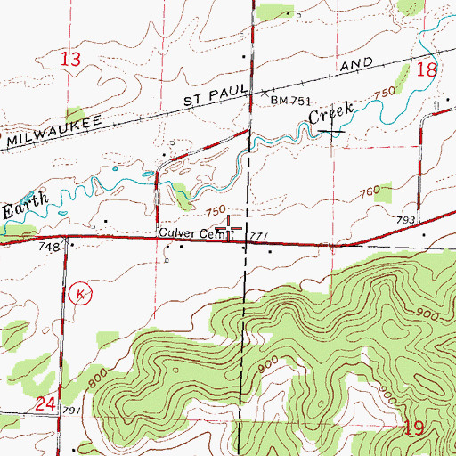 Topographic Map of Dover Culver Cemetery, WI
