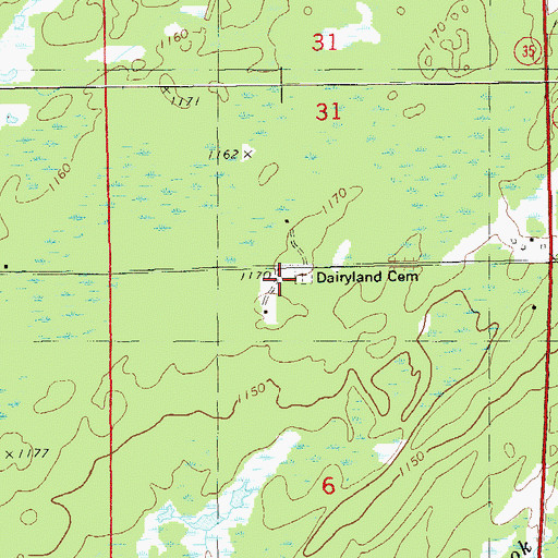 Topographic Map of Dairyland Cemetery, WI