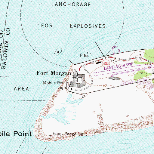 Topographic Map of Fort Morgan, AL