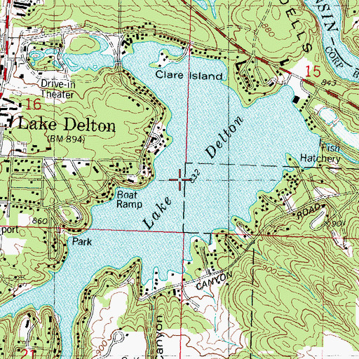 Topographic Map of Lake Delton, WI