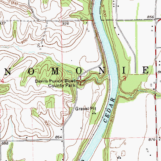 Topographic Map of Devils Punch Bowl County Park, WI
