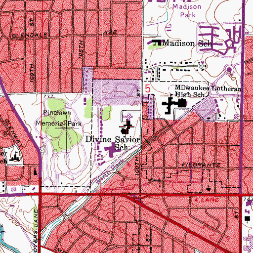 Topographic Map of Divine Savior Holy Angels High School, WI