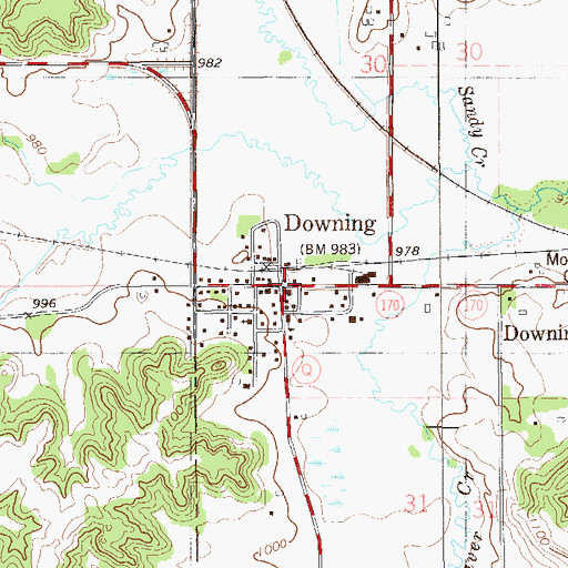 Topographic Map of Downing, WI