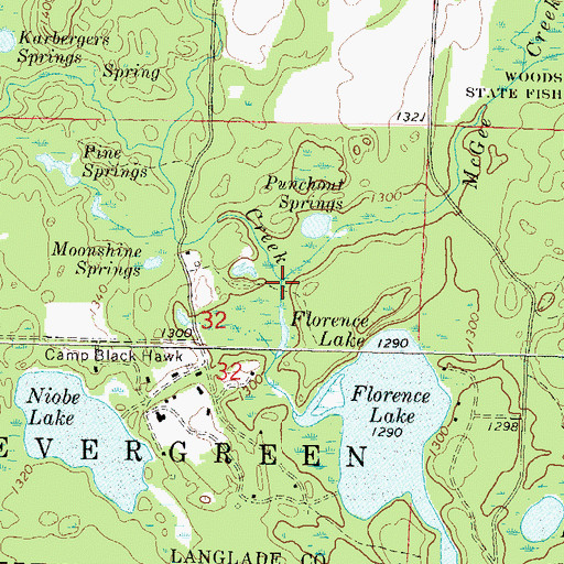 Topographic Map of Drew Creek, WI