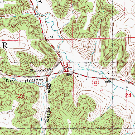Topographic Map of Dry Hollow, WI