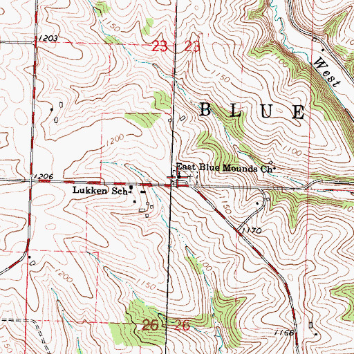 Topographic Map of East Blue Mounds Church, WI