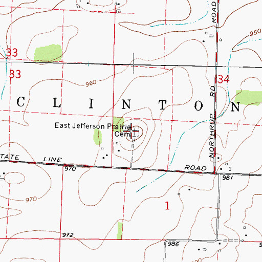 Topographic Map of East Jefferson Prairie Cemetery, WI