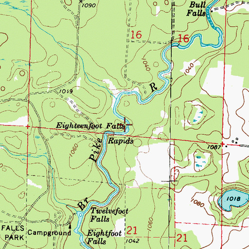 Topographic Map of Eighteenfoot Falls, WI